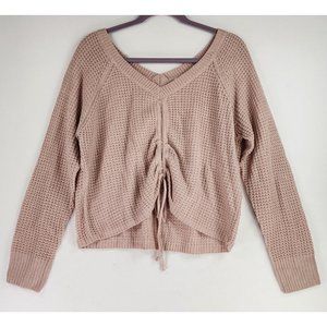 Full Circle Trends Sweater Womens XL Pink Cropped Preppy Cinched Waffle Knit Top